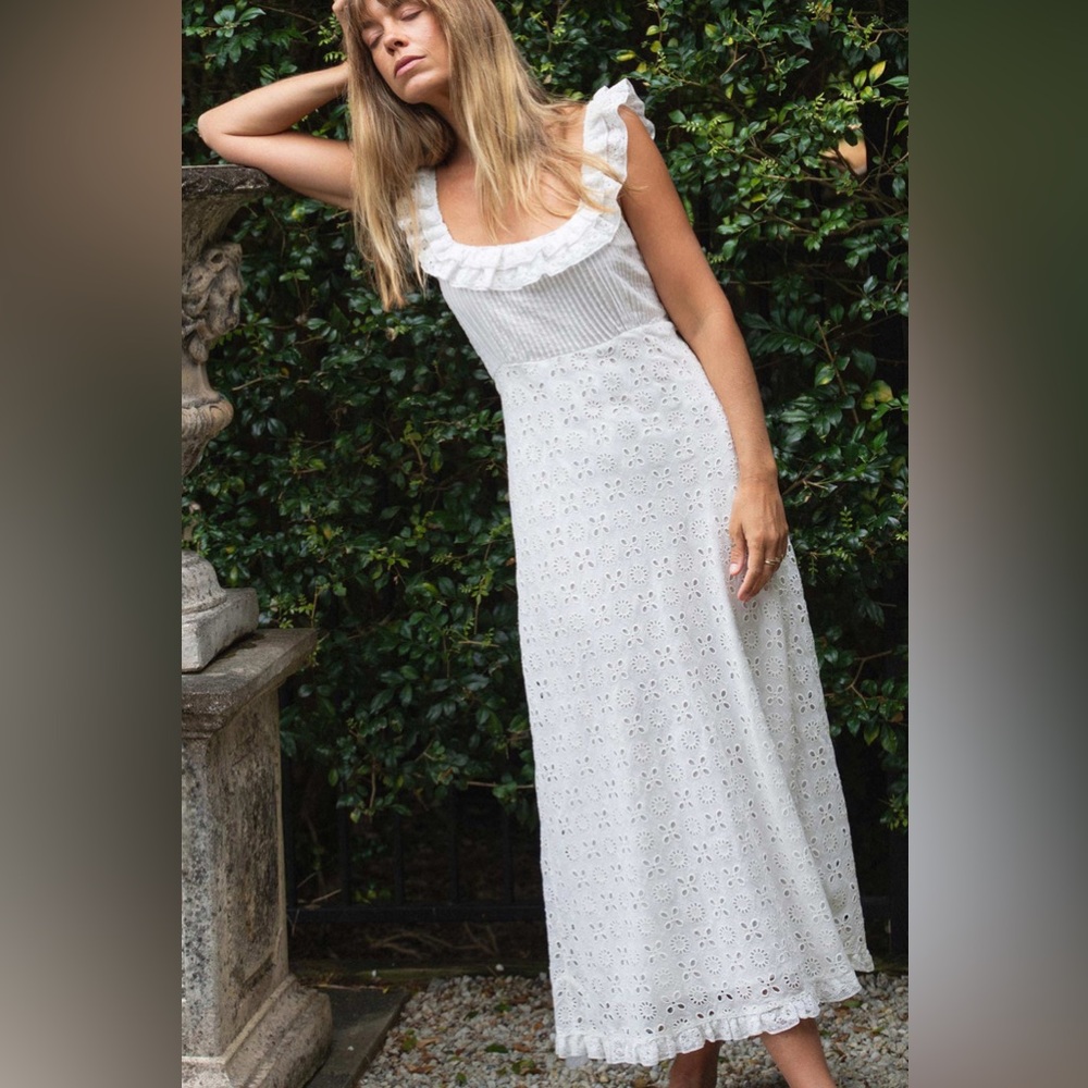 RIXO Patsy Cotton Midi Dress - Ivory